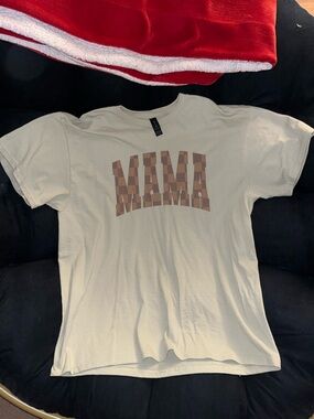 Cream 'MAMA' Graphic Tee - Brown Checker Print